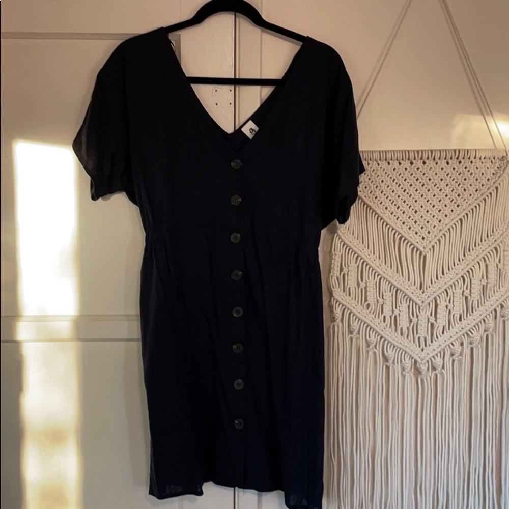Linen navy blue dress